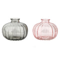 Hot Sale Pink Color Small Round Ribbed Glass Bottle Vases Flowers Glass Bud Vases for Home Office Party Decoration