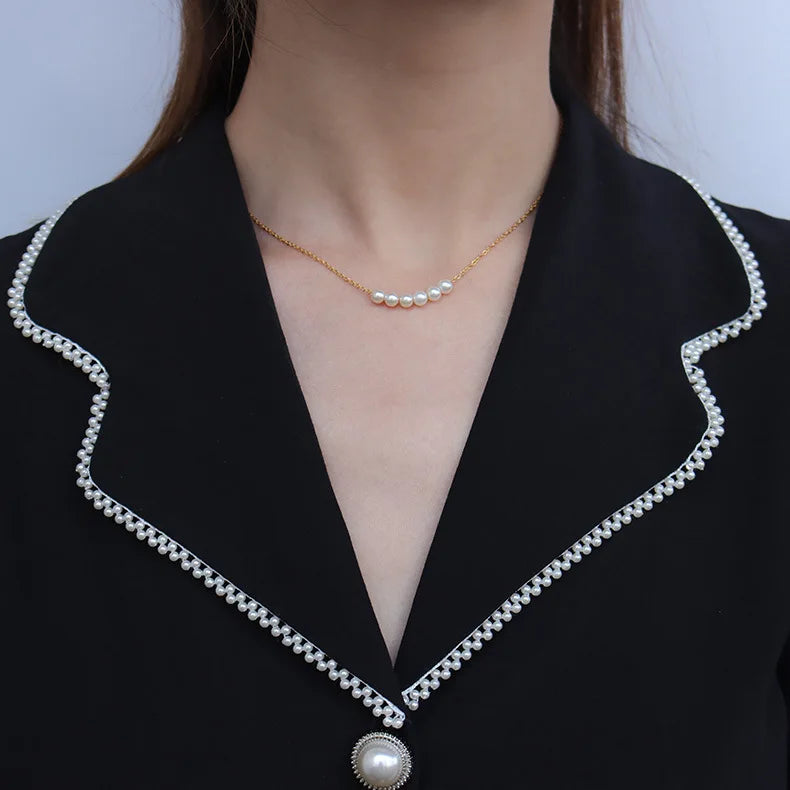 HOVANCI 3 Trendy 18K Gold Plated Stainless Steel Baroque Pearl Choker Necklace Elegant Freshwater Pearl Charm Necklace
