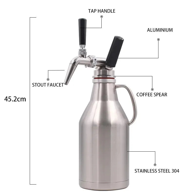 Insulated Vacuum 64oz Stainless Steel Smart Portable Iced Nitrogen Beverage Coffee Maker Brewing Coffee Machine