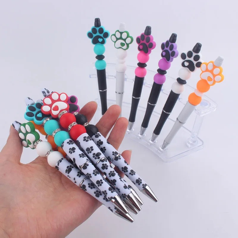 Popular Plastic Beadable Pen Assorted Ballpoint Pen Paw Print Silicone Beads DIY Beadable Pens MegaBDM