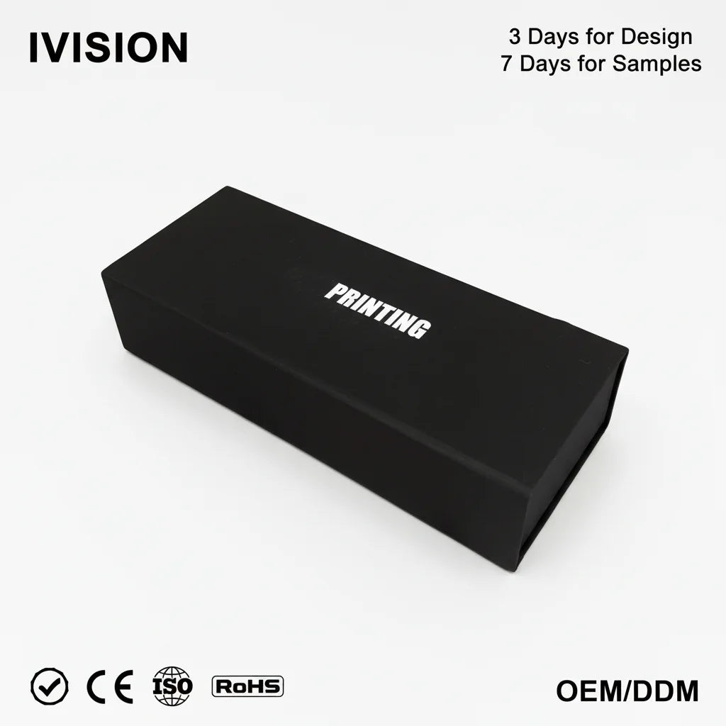 High-End Wholesale Black Flip-Top Absorbent Box Custom Logo Spot Eyeglasses Packaging Carton Sun Optical Glasses Made Plastic MegaBDM