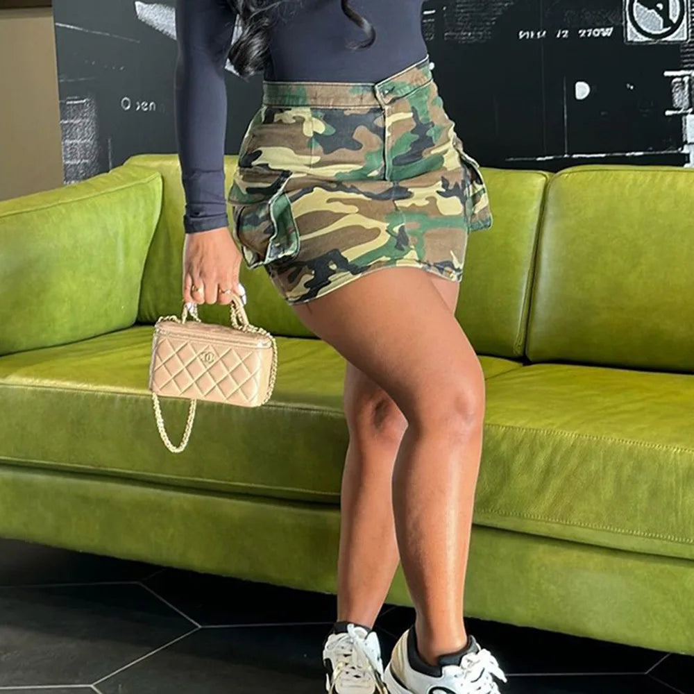Hot Girls Camouflage Micro Mini Skirts Fashion Cute Ladies Pocket Cargo Short Skirts Women Clothing for Women