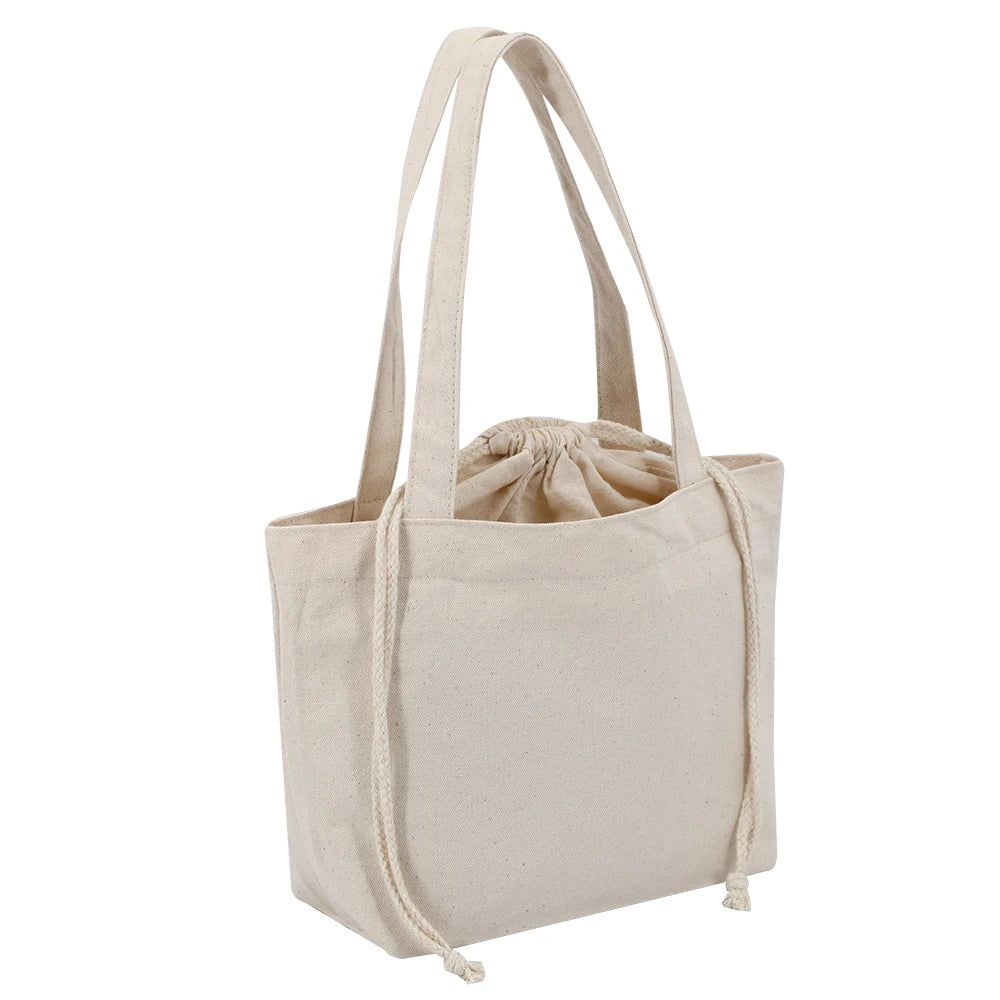 Casual Cotton Canvas Tote Grocery Shopping Bag with Drawstring Pocket New Design High Class Shopping Cotton Tote Bags for Retail