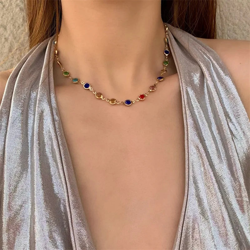 Summer Ladies Crystal Metal Clavicle Necklace New Love Zircon Fashion Cross-Border Link Chain Necklaces Fashion