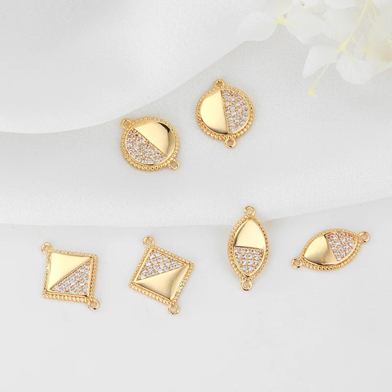 Brass 14K Gold Plated Geometric Micro Insert Zircon Diy Jewelry Connector Charms for Women's Trendy Bracelet Making