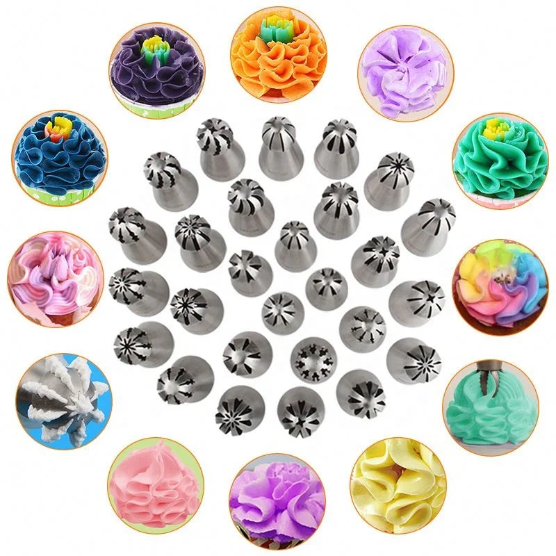 Russian Cake Nozzle Pastry Cake Icing Nozzles Set Stainless Steel 304 Cake Decorating Nozzles Tips Ball Kitchen Baking Tools