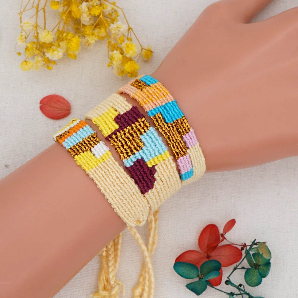 Go2Boho Handwoven Tassel Pattern Bracelet Fabric Cloth Braided Jewelry for Women and Men Wedding Gift-Friendship Pulseras