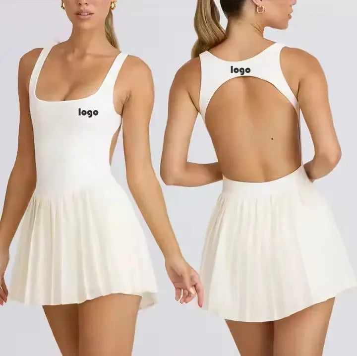 Custom LOGO Women Tennis Dress Workout GYM Fitness Active Wear Sleeveless Wrap Sport Skirt Tennis Skirt Set for Women Girl