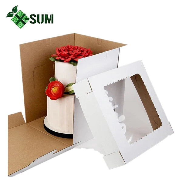 Hot Selling China  Custom Cake Paper Packaging Box With Window Food Custom Logo White  Cake Box