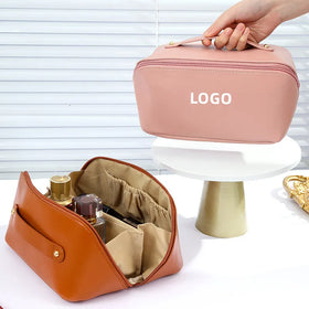Wholesale Blank Waterproof Toiletry Travel Custom Logo Large Capacity Pu Pillow Leather Cosmetic Makeup Bag With Zipper