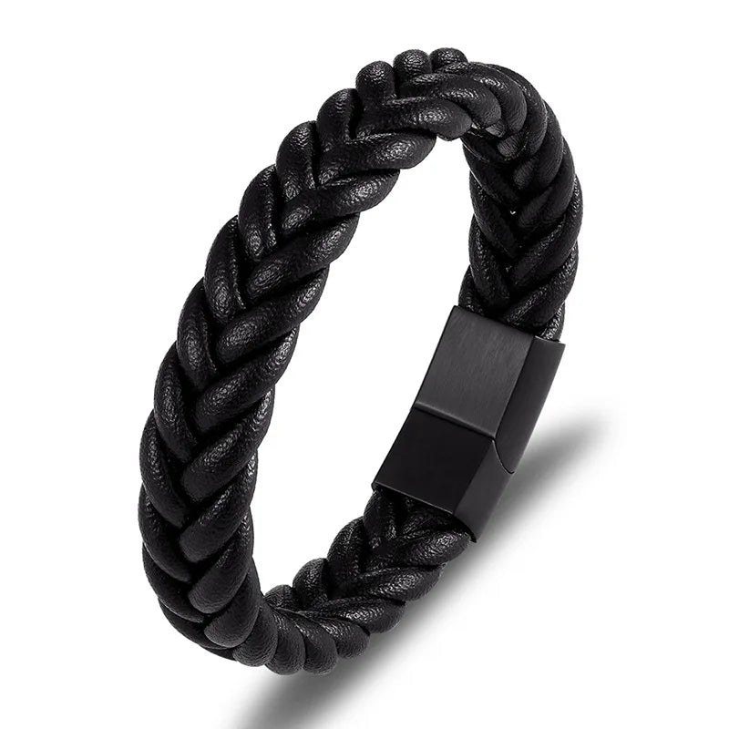 New Multilayer Braided Punk Bracelet Stainless Steel Leather Magnetic Buckle Bracelet Diy Couple Bracelet Wholesale