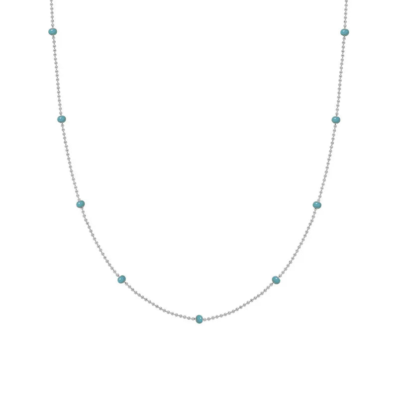Trend Jewelry 2024 Women Best Quality Fashion Jewellery Stainless Steel Chain Jewelry Tarnish Free Blue Enamel Beads Necklace