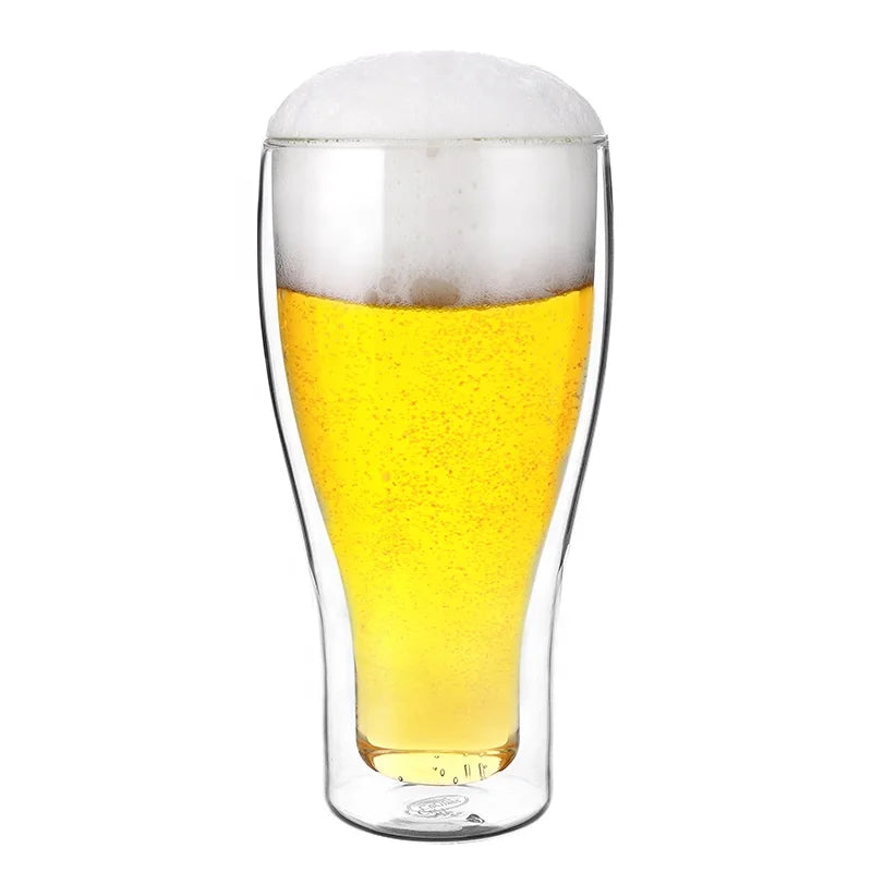 CnGlass 17oz High Quality Handmade Pilsner Beer Glass Tumbler Cold Insulated Double Wall Borosilicate Beer Steins