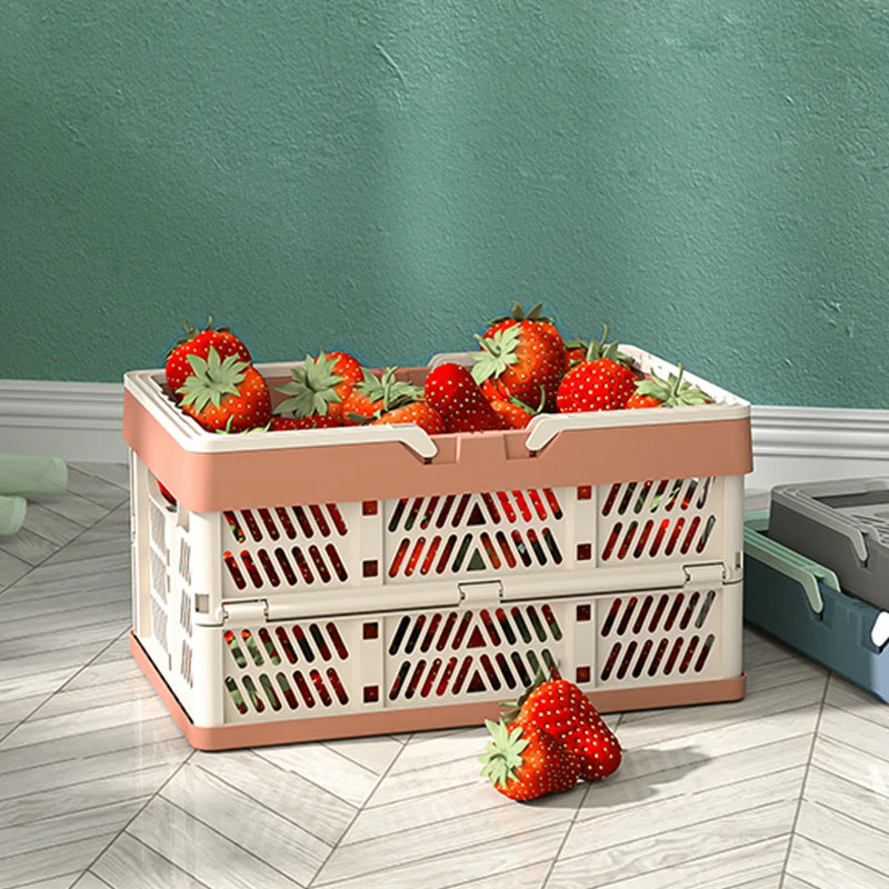 Haogle Multi-functional PP Plastic Easy Folding Box With Handle Kitchen Outdoor Vegetable Fruit Storage Folding Picnic Basket