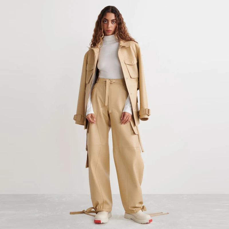 Fashion Solid Color Casual Cargo Pants Custom Spring Summer With Multi Pockets for Women Canvas Clothing Woman Print Pattern