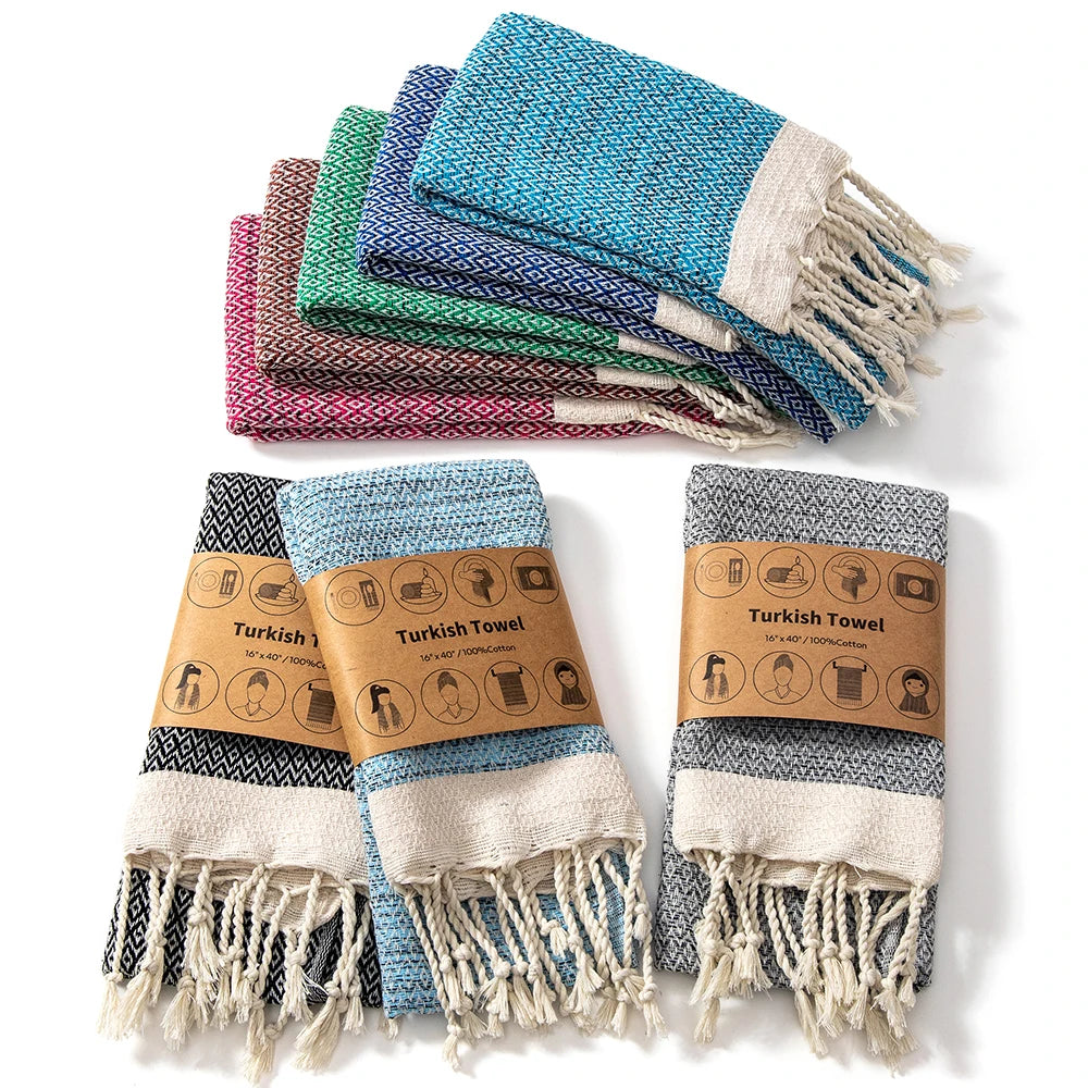 Turkish Cotton Jacquard Hand Towel Thickened Woven Quick-Drying Absorbent Hypoallergenic Antimicrobial Eco-Friendly Diamond Grid