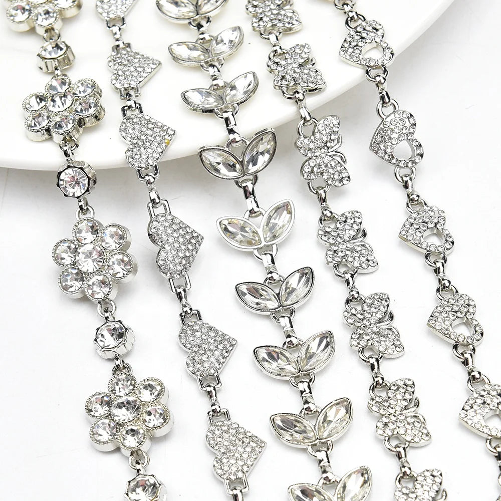 Alloy Metal Heart/Flower/Leaf/Butterfly Rhinestone Chain Trim DIY Dress Belt Chain Shoulder Trim Garment Bags Accessories
