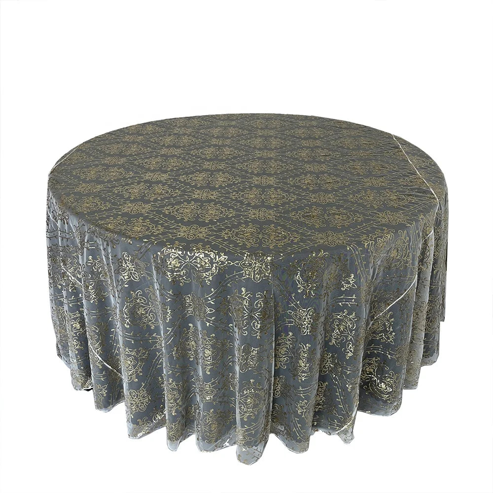 Glitter Gold Damask Sequin Party Tablecloth Overlay for Wedding Decoration