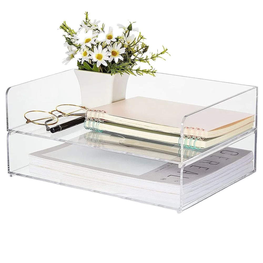 Clear Multifunction Desk Organizers Acrylic Paper Organizer Tray Stackable Letter Tray