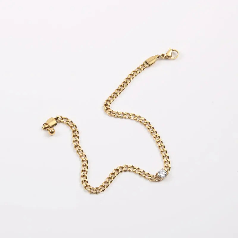 High End 18K Gold Plated Stainless Steel Link Chain Zirconia Anklets for Women Wholesale Jewelry