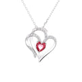 Sterling Silver 925 Platinum Gold Plated Double Heart Necklace Red Crystal Heart Pendant Necklace