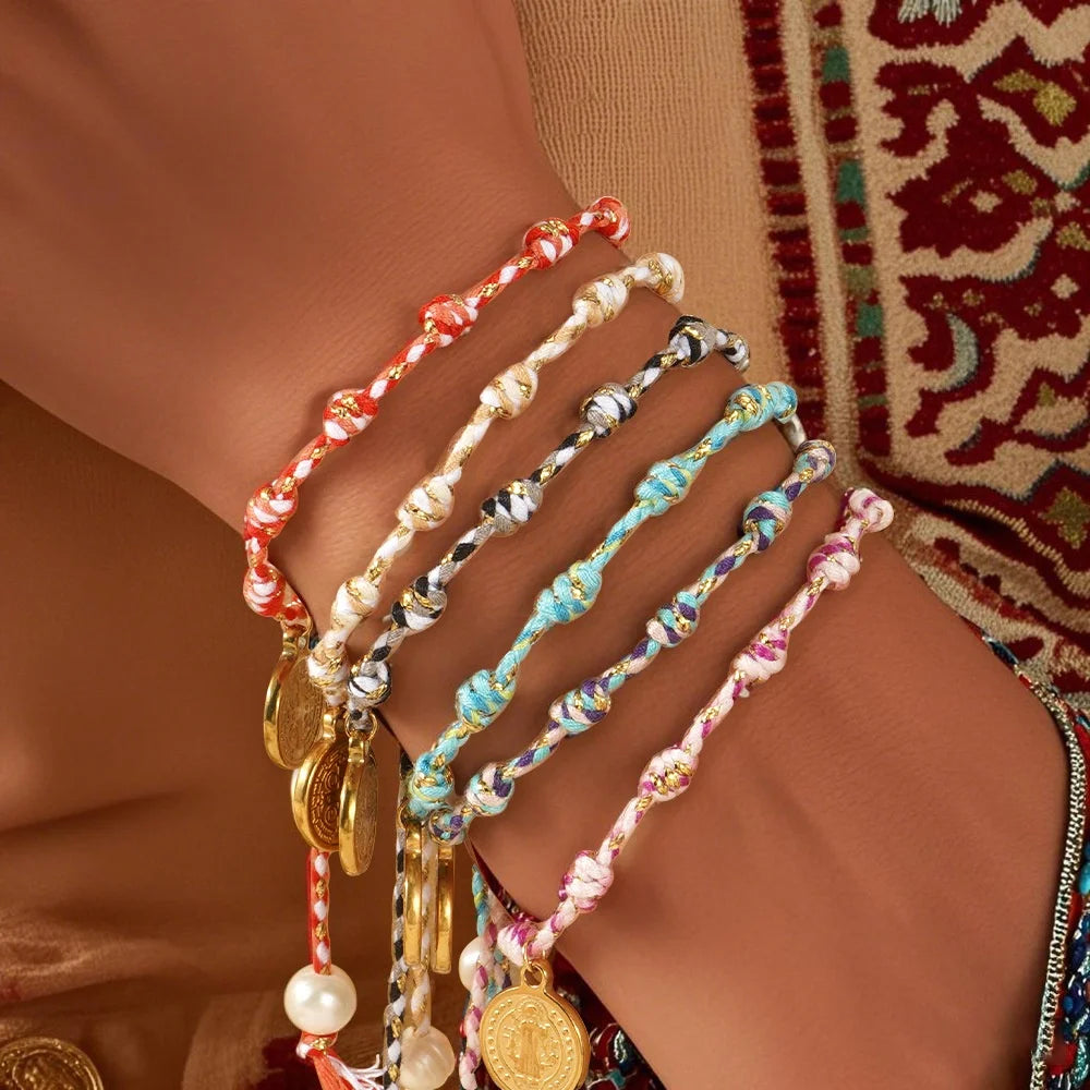2025 Trendy Large Hole Treasure Bracelet New Year Light Luxury Copper Alloy Hand-Rubbed Peruvian Knot Cotton Rope Fashion
