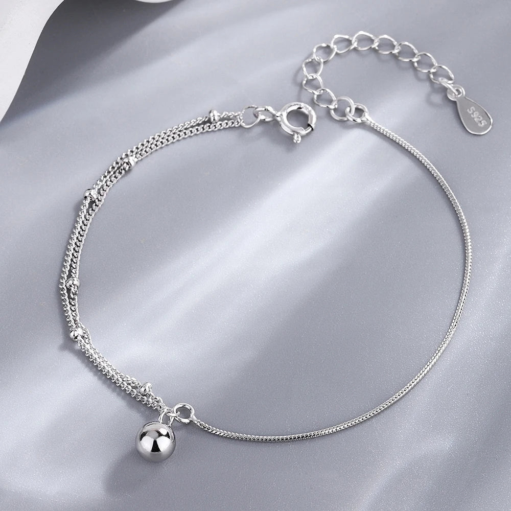 925 sterling silver round bead simple women stitching chain hand ornaments bracelet