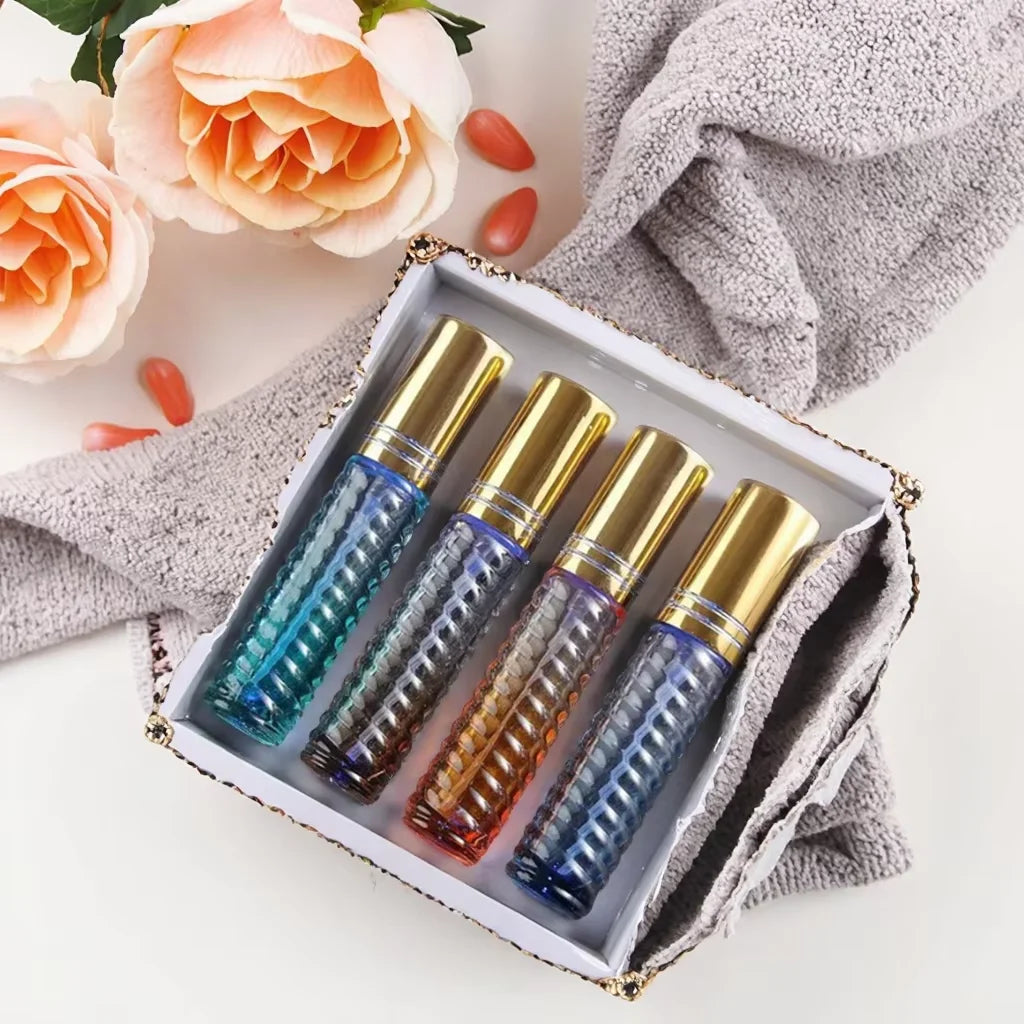Wholesale Special Mini Glass Roller Bottles 3ml 4ml Gradient Color Unique Swirled Shaped Transparent Surface Roll Essential Oils