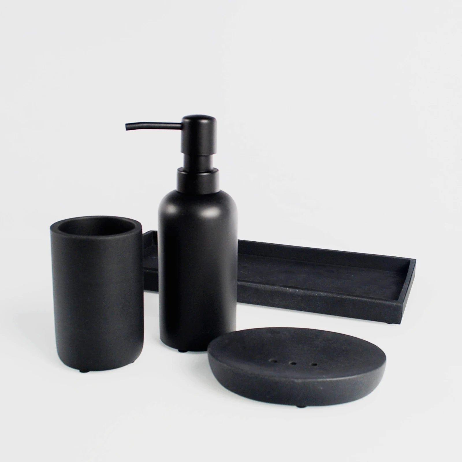 Hot Selling Four-Piece Bathroom Accessory Set Matt Black Sandstone Color Resin for Your Modern Bathroom