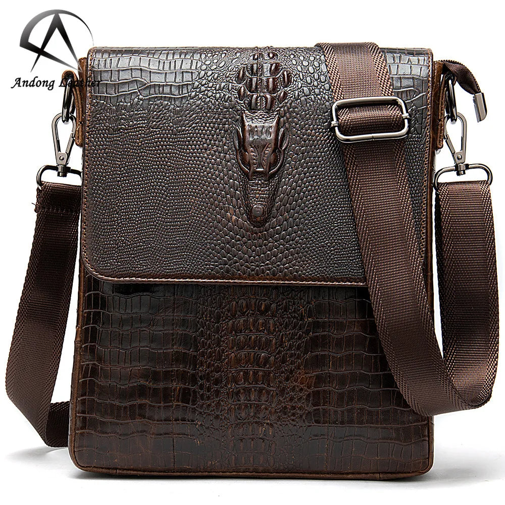 Andong Crocodile Pattern Embossed Genuine Cow Leather Flap Messenger Bags for Men Small Crossbody Shoulder Sling Bag Cool