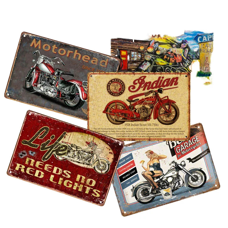 Vintage Motorcycle Metal Tin Sign UV Printed Wall Decor for Pub Car Club Bar Garage Shop Home