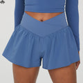 Custom Logo Ultra Light Polyester High Waist Sports Fitness Yoga Flowy Shorts for Women