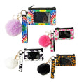 Neoprene Credit Card Sleeve Facemask Holder ID Card Holder Wristlet Purse with Matching Fur Pompom