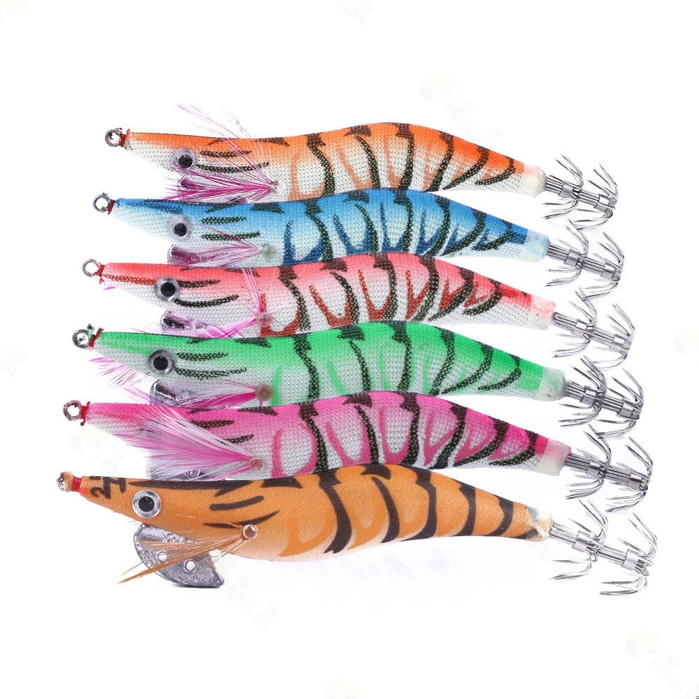 TOPRIGHT FH205 13.5g 110mm Squid Lure Simulation Wood Shrimp Shape Artificial Bait With Squid Hook