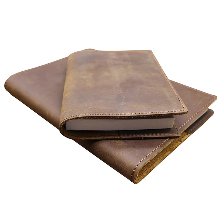 Customized Logo Check Book Cover Handmade Refillable Creative Travel Journal A6 A5 Personalized Genuine Leather Notebook Stock
