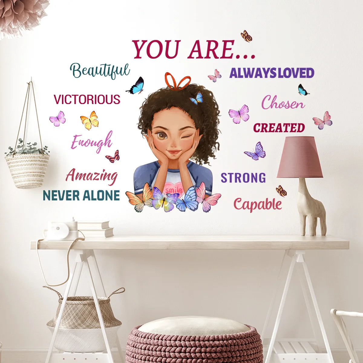 New Design Inspirational Discourse Black Girl 3d butterfly Decoration Water Proof Stickers Home Decoration Wall Sticker