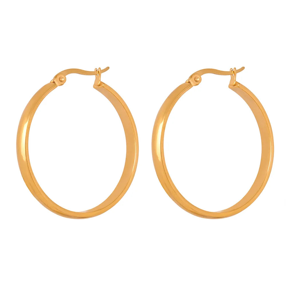 Fashionable Minimalist Geometric Glossy Large Huggie Earrings Waterproof Stainless Steel Gold Plated Hoop Earrings Pendientes