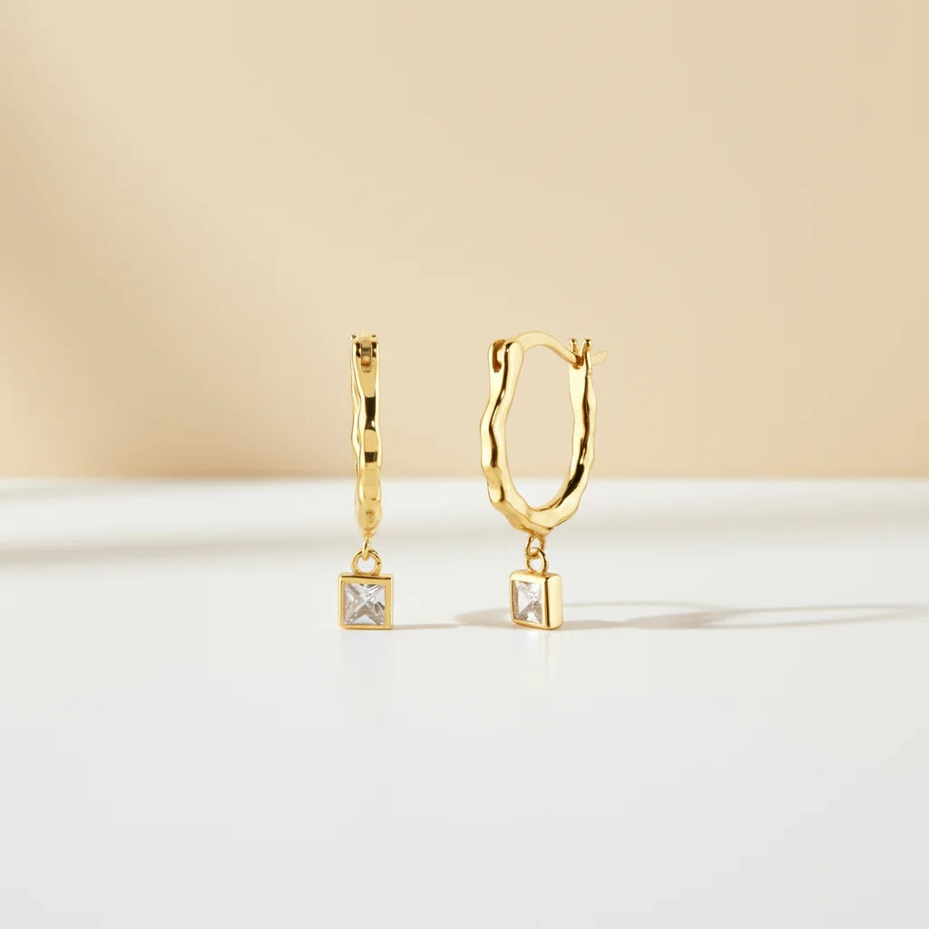 FUAMAY Bc 925 Sterling Silver Cubic Zirconia Geometric Minimalist Square Stone Drop Earring Drop Earrings for Women