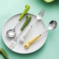 Cute Cartoon Children Eco-Friendly Flatware Animal Dinosaur Spoon Fork 304 Stainless Steel Set Ceramic Handle Kid Baby Presents