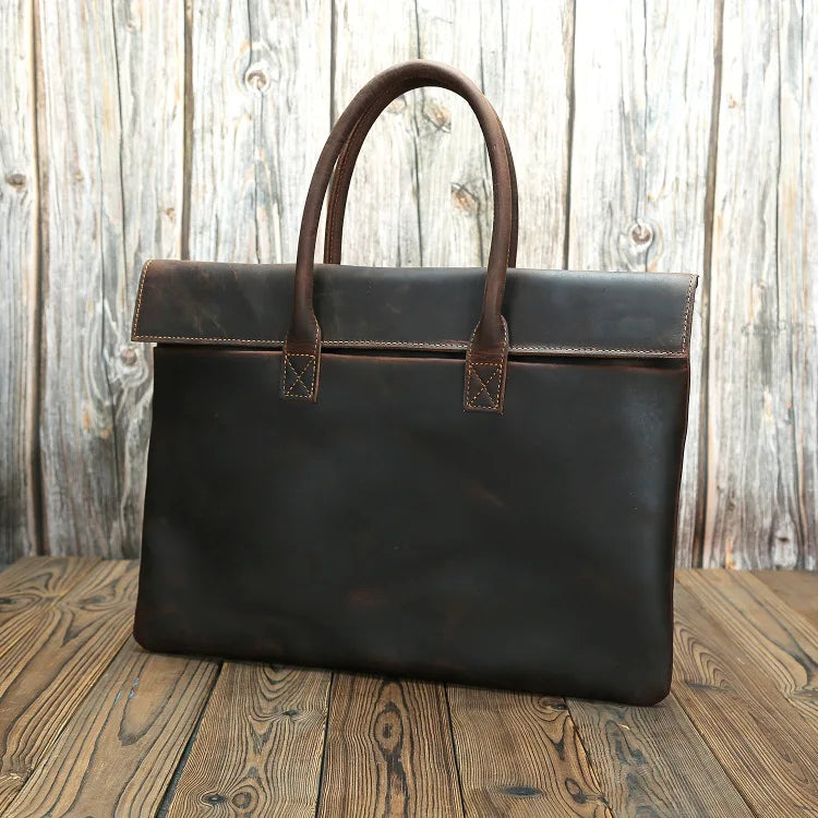 2025 New Business Designer Computer Bag Vintage Crazy Horse Genuine Leather Handbag Waterproof Briefcase for Men