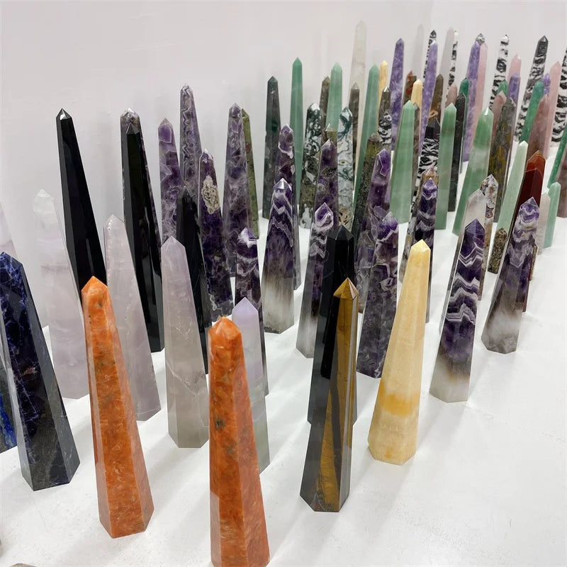 Moss Agate Point Natural Healing Dream Amethyst Crystal Tower Wand for Decoration