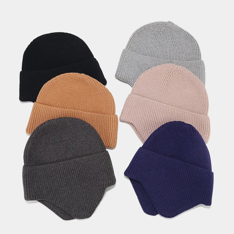 Women's Men's Simple Solid Color Beanie Hat Outdoor Winter Knitted Hat 3D Embroidery Ear Protection Core Yarn Dome Wholesale