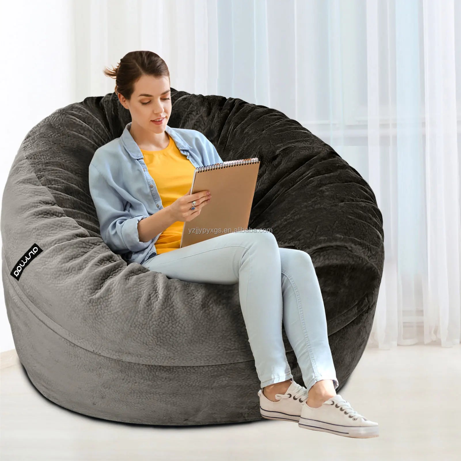Luxury 3 Feet Foam Filled Huge Lazy Sofa Office Living Room Study Cozy Ball Bean Bag Sofa Velvet Lazy Floor Sofa