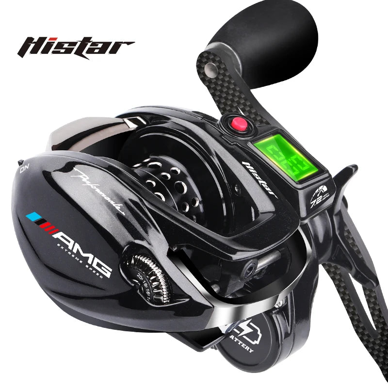 HISTAR 7.2:1 High Ratio 10kg Drag Power 9+1 BB Magnetic Braking AMG Backlight Digital LED Left Hand Baitcasting Lake River