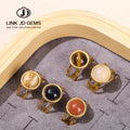 JD Women Vintage Golden Round Cabochon Adjustable Ring Jewelry Natural Stone Agate Quartz Jasper Stainless Steel Open Rings