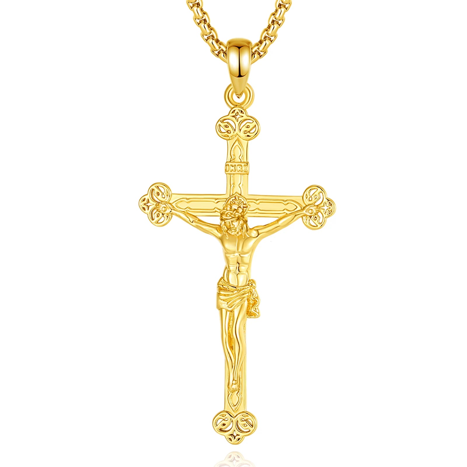 Merryshine 925 Silver Gold Plated Vintage Jesus Religious Patron Amulet Medal Jewelry Faith Crucifix Cross Necklace for Men