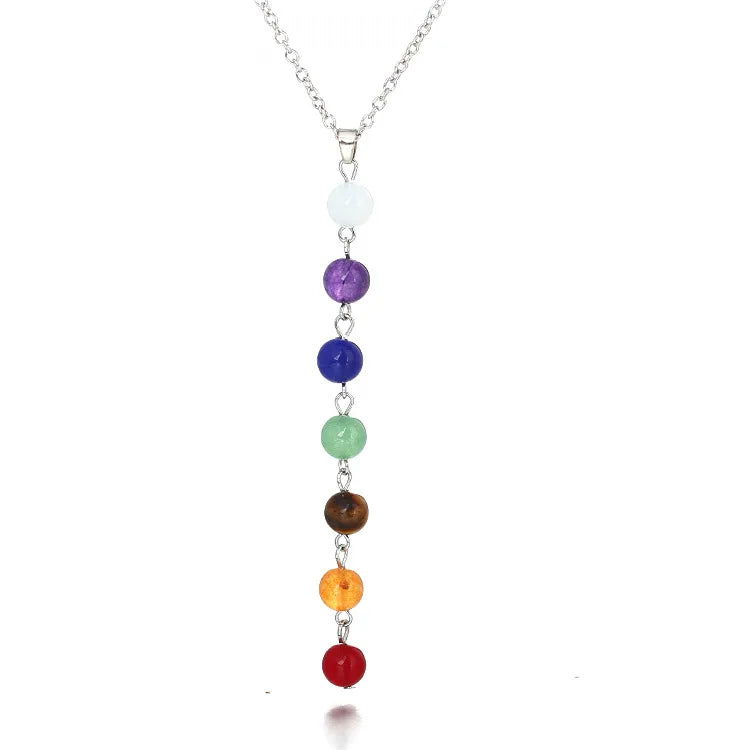 Chakras Yoga Pendant Necklace Line Knitting Stone Beads Necklace SN013