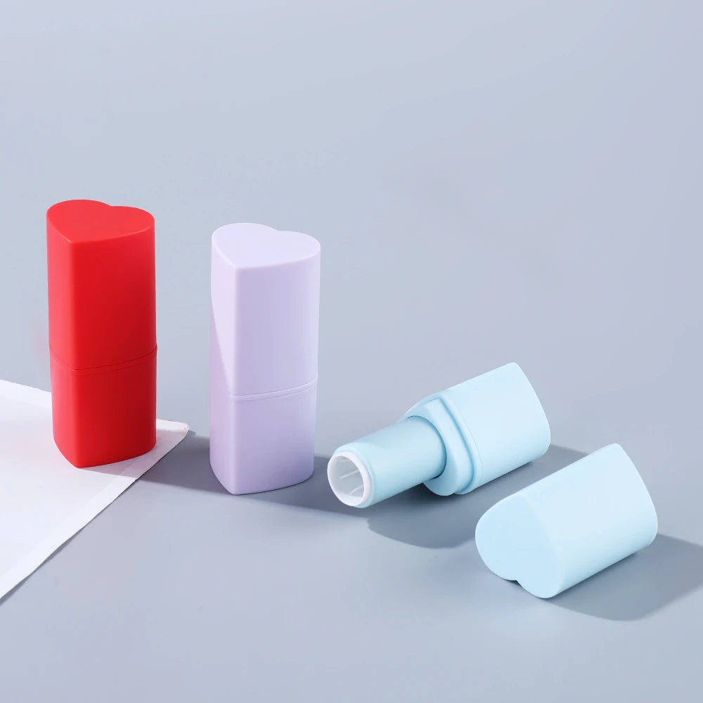 Solid Blue Heart Shaped Matte Plastic Heart Shape Empty Lipstick Balm Tube