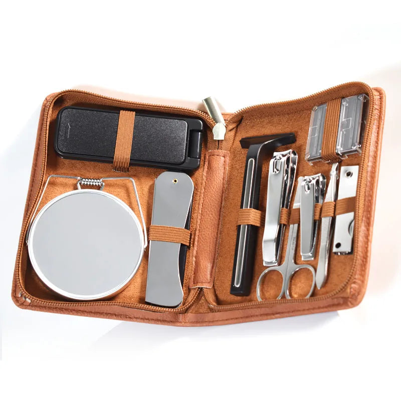 Home Use 9Pcs Shaving Set Personal Nail Care Tool Stainless Steel Razor Man Care Kit With Customized Logo