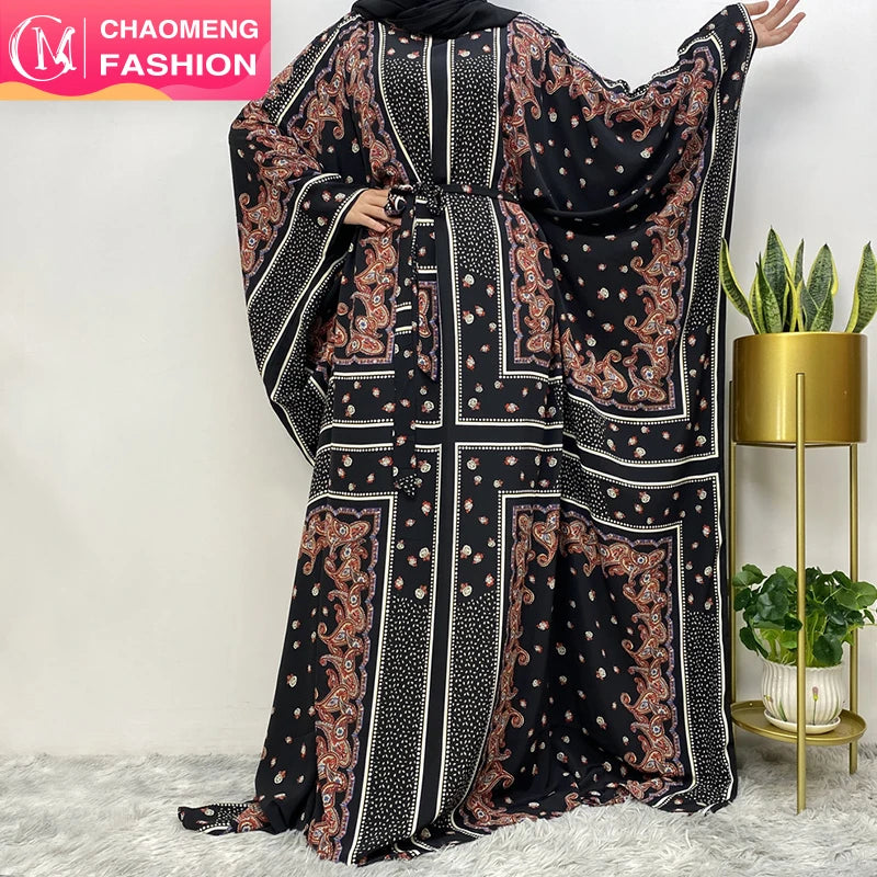 6337# Six Different Pattern Batwing Sleeves With Belt Prayer Women Eid Abaya Dress Muslim Islamic Kaftan Ramadan Clothing